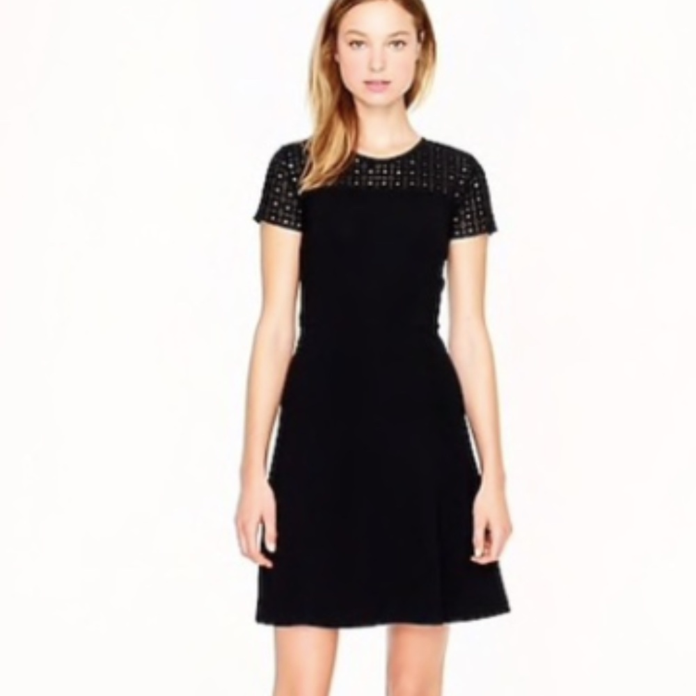 J.Crew Black Eyelet Cap Sleeve Dress